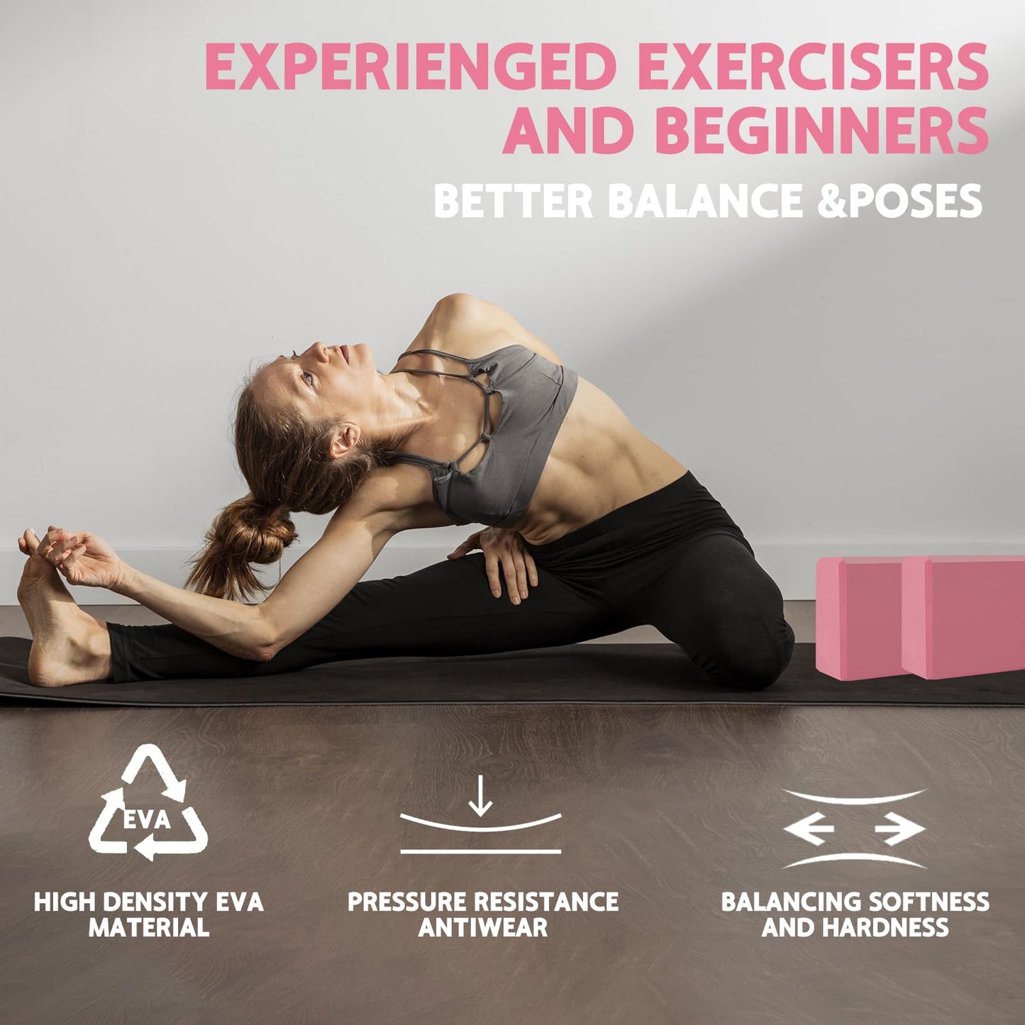 MBKHFLL (Lila-2er-Pack) Yoga-Block – Stützender latexfreier EVA-Schaumstoff – Weiche, rutschfeste Oberfläche mit abgeschrägten Kanten für Yoga, Pilates, Meditation – Yoga-Zubehör für Stabilität, Gleichgewicht, Vertiefung von Dehnungen