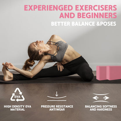 MBKHFLL (Lila-2er-Pack) Yoga-Block – Stützender latexfreier EVA-Schaumstoff – Weiche, rutschfeste Oberfläche mit abgeschrägten Kanten für Yoga, Pilates, Meditation – Yoga-Zubehör für Stabilität, Gleichgewicht, Vertiefung von Dehnungen