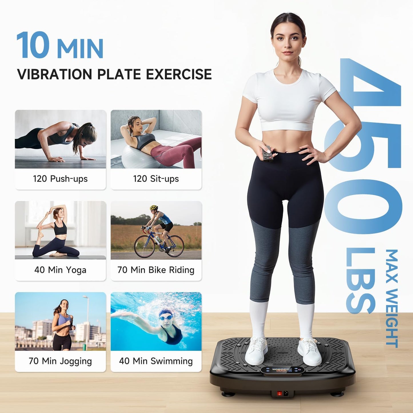 Vibrationsplatte Fitnessgerät, Vibrationsplatte 199 Einstellbare Geschwindigkeit, Vibrationsplatte Trainingsgerät Automatischer Modus P1-P7, Vibrationsplattform mit Bluetooth  450 Lbs Kapazität