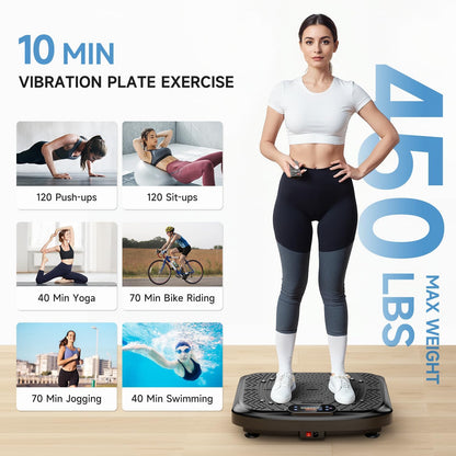 Vibrationsplatte Fitnessgerät, Vibrationsplatte 199 Einstellbare Geschwindigkeit, Vibrationsplatte Trainingsgerät Automatischer Modus P1-P7, Vibrationsplattform mit Bluetooth  450 Lbs Kapazität