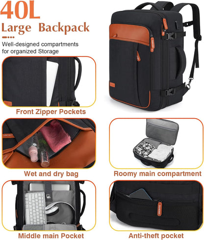 Lumesner Handgepäck Rucksack, extra großer 40L Flugzugelassener Reiserucksack für Damen & Herren