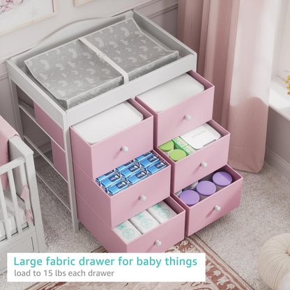 BOLUO White Changing Table Dresser with 6 Drawers Baby Dresser with Changing Table Top Diaper Changing Station with Storage for Nursery Modern