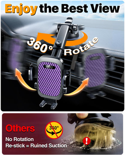 2026 Ultimate Best【True Military-Grade & Safety Cert】Car Phone Holder HTU【Upgraded 360 Rotation & 100+LBS Strongest Suction】5-in-1 Truck Windshield Dashboard Vent Mount Stand for iPhone Android, Black