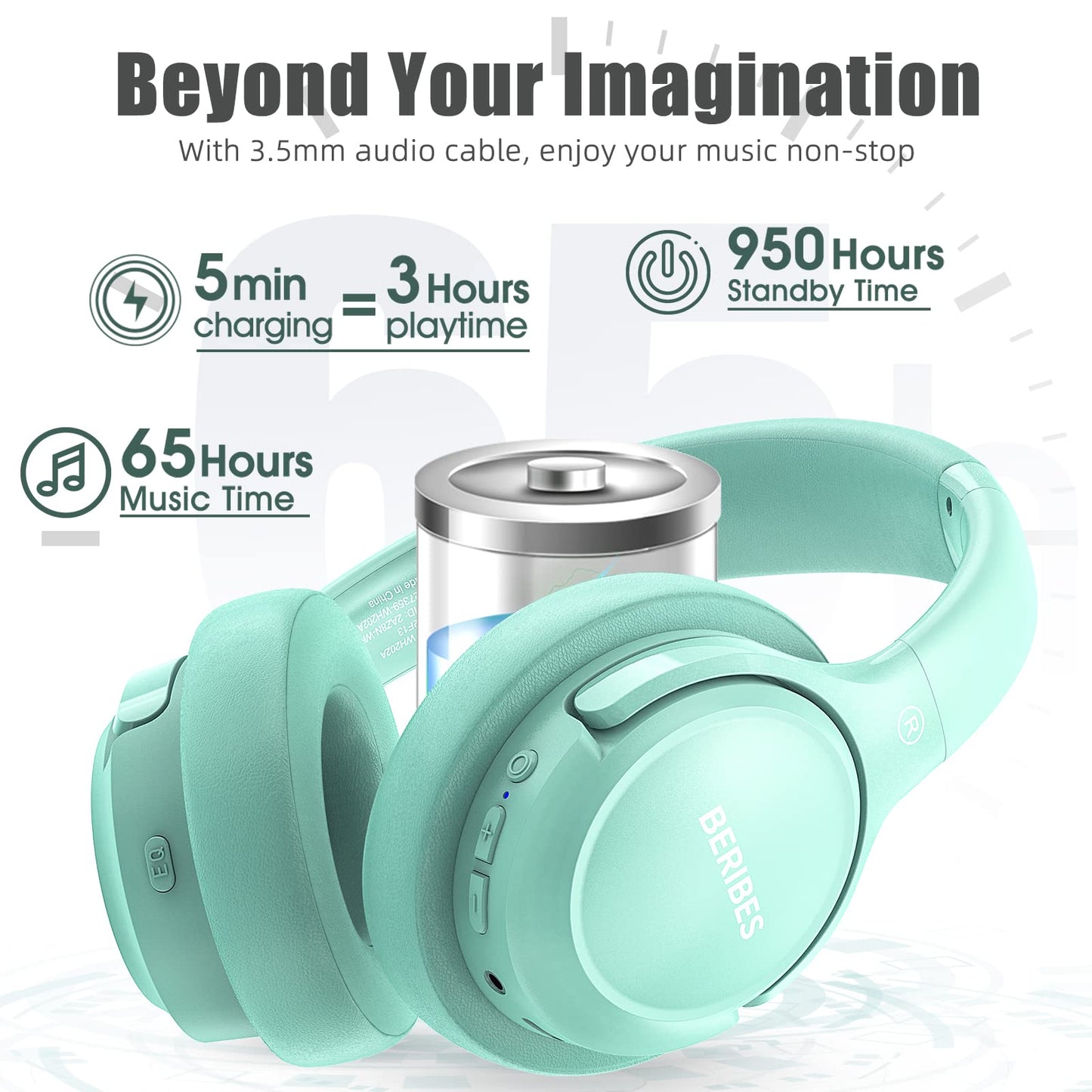 Auriculares Bluetooth BERIBES de diadema, 65H de reproducción y 6 modos de ecualización Auriculares inalámbricos con micrófono, auriculares plegables ligeros HiFi estéreo, graves profundos para oficina en casa, teléfono móvil, PC, etc.