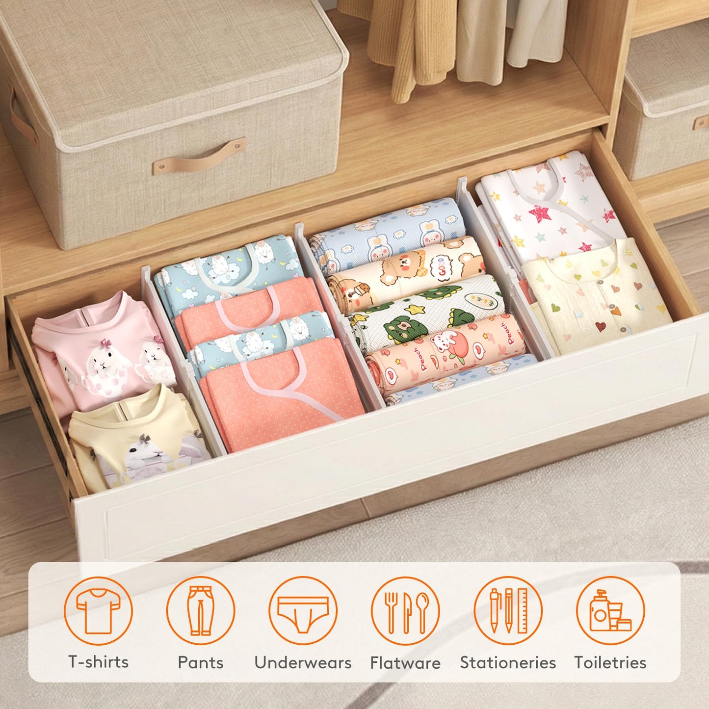 Lifewit 8" Tall 4 Pack Drawer Dividers, 13.8"-22.2" Adjustable Deep Drawer Organizer Clothes, Expandable White Plastic Separators for Dresser, Kitchen, Cabinet, Closet, Office Organization & Storage