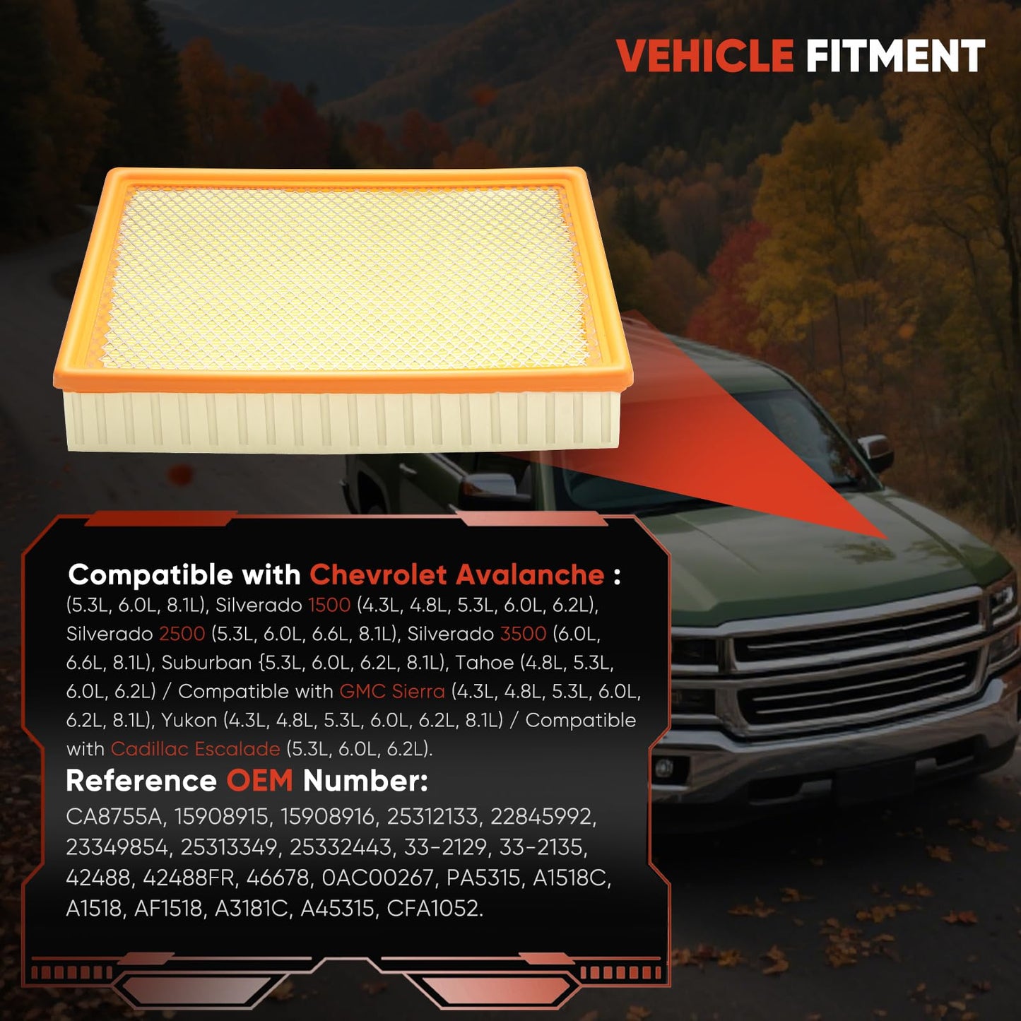 CA10262 Engine Air Filter Fit Ford Expedition/F150/F250/F350 (2007-2021) & Lincoln Navigator Replaces FA1883, 7C3Z9601A, A35642