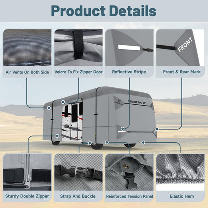Umbrauto Class C RV Cover Fits 29-32’, Class C Motorhome Camper Cover, Heavy Duty 7 Layers Top Windproof Breathable RV Cover with 3Pcs Extra Straps, Adhesive Repair Patches, 6 Gutter Covers