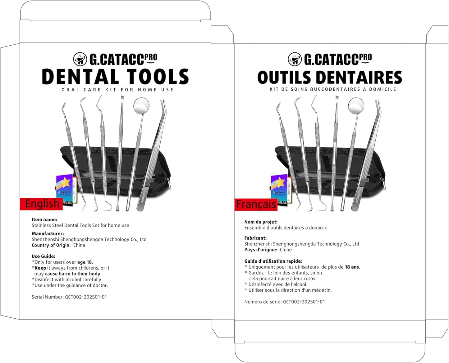 G.CATACC Zahnarztwerkzeuge, Zahnreinigungswerkzeuge Hygiene-Kit, Plaqueentferner für Zähne, Professioneller Zahnsteinentferner aus Edelstahl – mit Etui