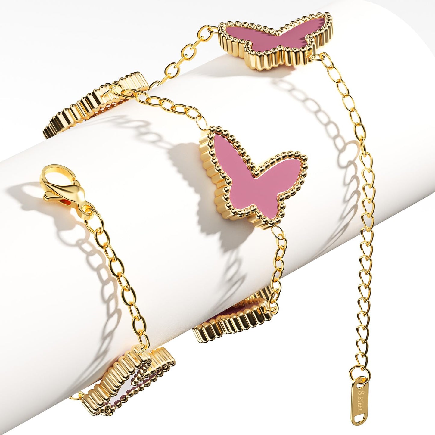 AICase 18K Gold Plated Clover Bracelet Dupes Gold/White/Black Bracelet Set for Women Flower Leaf Lucky Clover Bracelets Trendy Jewelry Birthday Gifts for Women/MoM/Friends