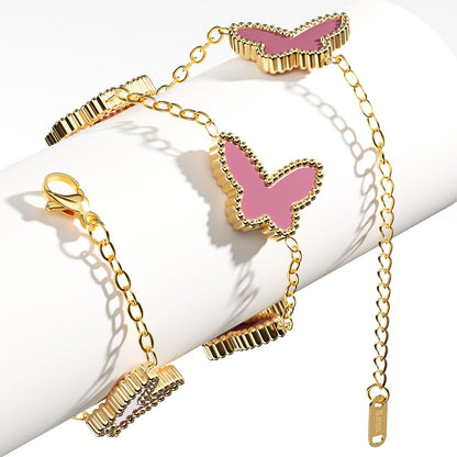 AICase 18K Gold Plated Clover Bracelet Dupes Gold/White/Black Bracelet Set for Women Flower Leaf Lucky Clover Bracelets Trendy Jewelry Birthday Gifts for Women/MoM/Friends