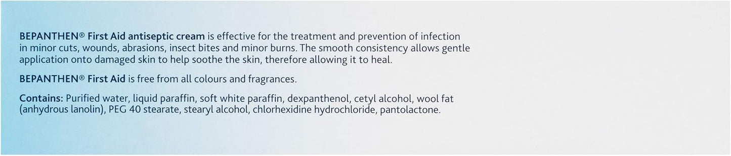 Bepanthen First Aid Cream for Effective for the Treatment and Prevention of Infection in Minor Cuts, Wounds, Abrasions, Insect Bites And Minor Burns, 100 g