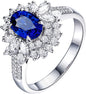 AMDXD 18K White Gold Rings for Women, Luxury Flower Rings for Girls Blue Sapphire 1.8ct with White Diamond Womens Ring, 8, 18K white gold, Cubic Zirconia