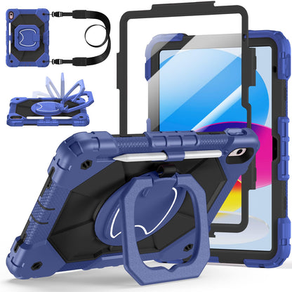 Case for iPad A16 11th Generation 11 Inch 2025, Auorld for iPad 10th Generation 10.9 inch 2022 case with Screen Protector, 360 Degree Rotating Stand Shoulder Strap Pencil Holder, Navy Pink