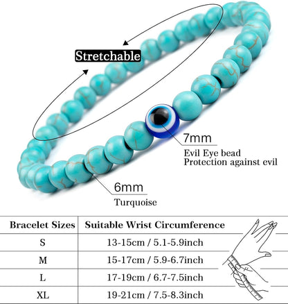 6 mm Böses Auge Armband aus schwarzen Kristallen – verstellbares Set aus Natursteinen für Herren und Damen, Schutzamulett als Geschenk für den Alltag/Geburtstag/Jahrestag