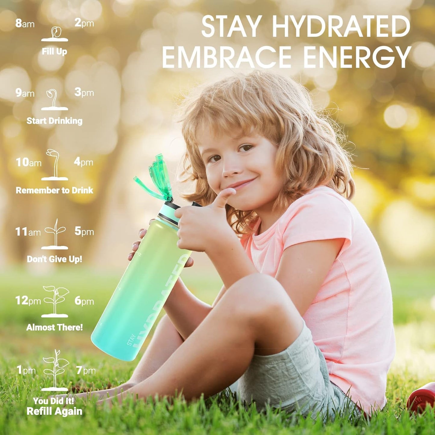 Sahara Sailor Trinkflasche, 950ml Motivations-Sportflasche mit Zeitmarkierung – Trinkzeiten – Tritan, BPA-frei, weite Öffnung auslaufsicher, Fast-Flow-Technologie mit Reinigungsbürste (1 Flasche)
