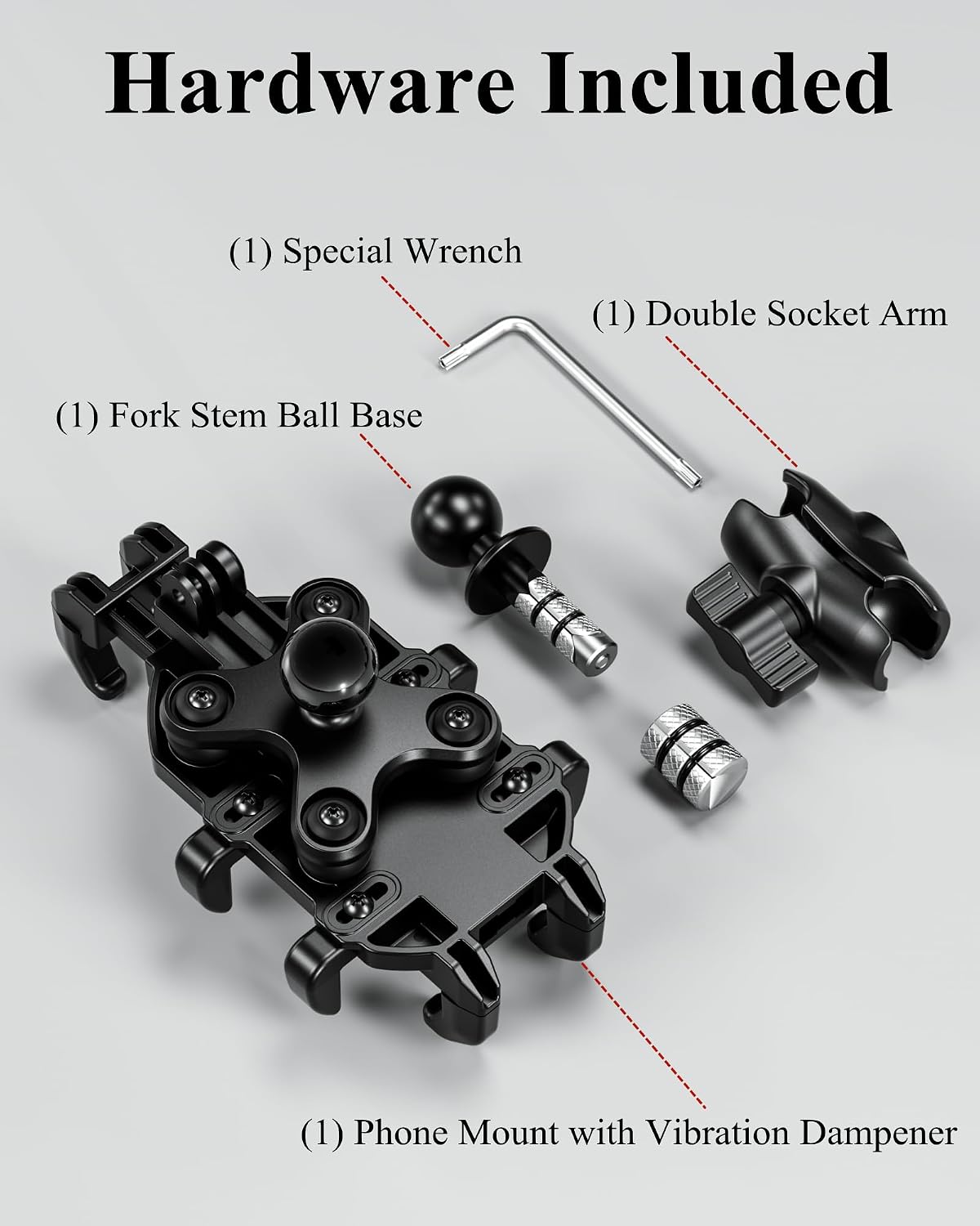 BRCOVAN Motorcycle Fork Stem Phone Mount with Vibration Dampener | Heavy Duty Cellphone Holder Fit Stem Tubes 12mm-25.4mm in Diameter, Adjustable for 5.4 - 6.9'' Smartphone