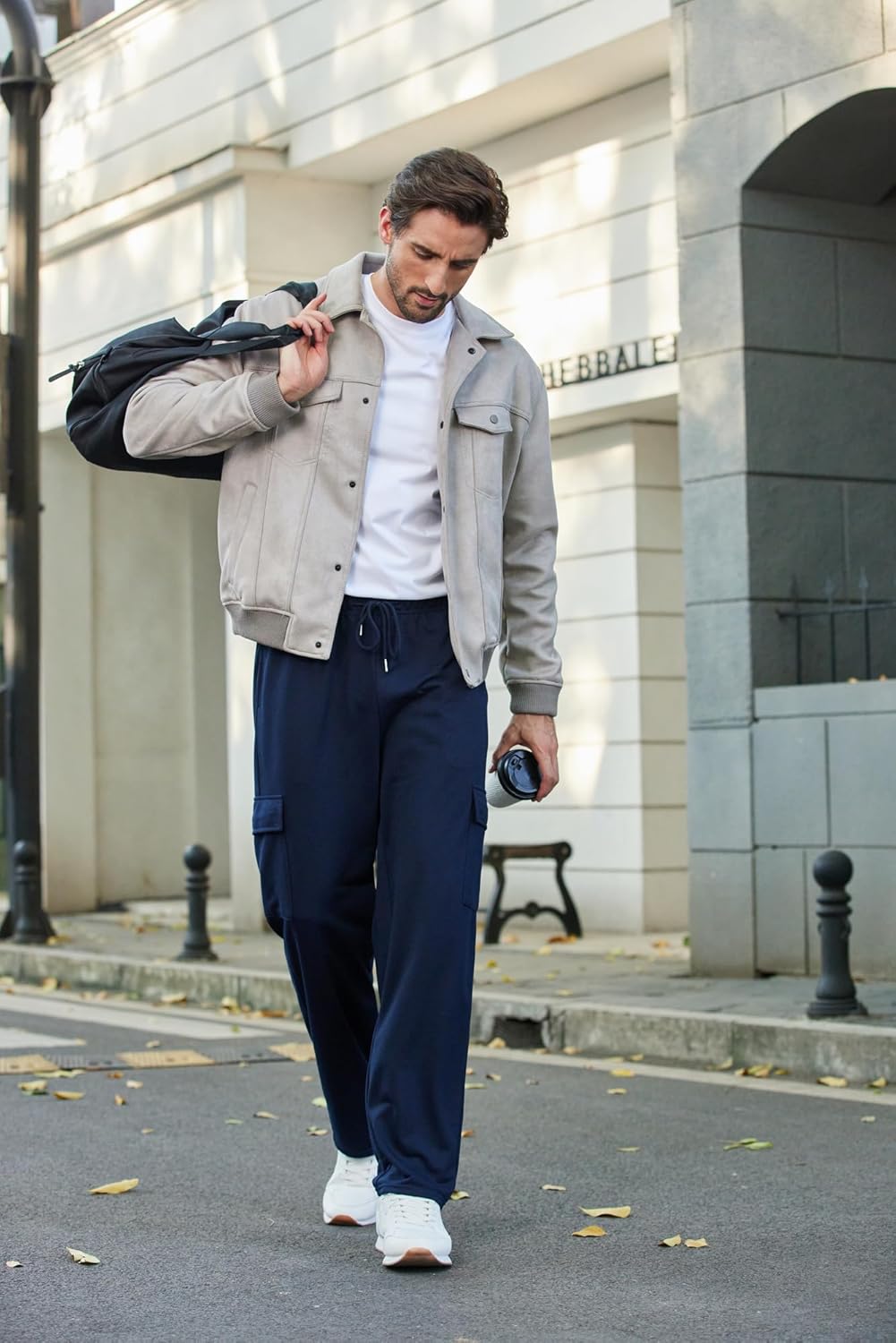 Deyeek Herren Cargo Jogginghose Open Bottom Baggy Leichte Cargo Sweatpants für Männer Locker sitzende Freizeithose mit Taschen