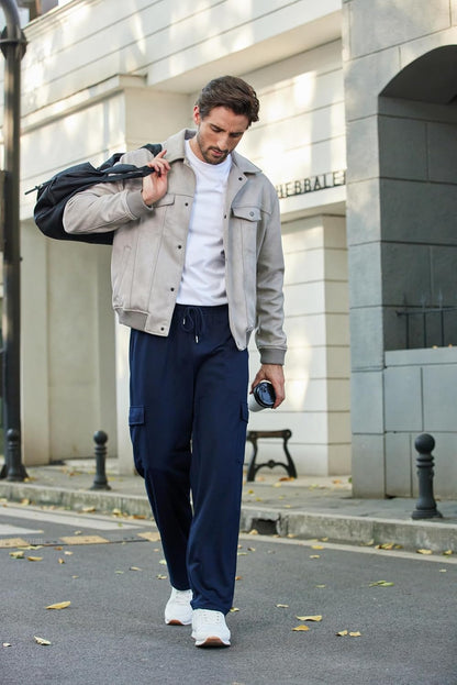 Deyeek Herren Cargo Jogginghose Open Bottom Baggy Leichte Cargo Sweatpants für Männer Locker sitzende Freizeithose mit Taschen