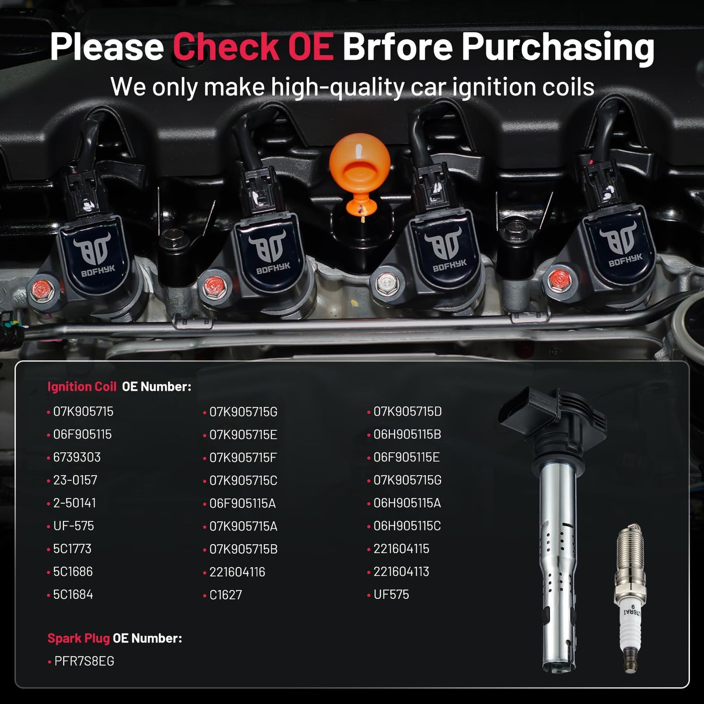 BDFHYK Ignition Coil Pack UF648 and Iridium Spark Plug 97390 Compatible with Jeep Grand Cherokee 2011-2015 Jeep Wrangler Dodge Charger Grand Caravan 2016 Chrysler 200 300 Jeep Coil Pack 3.6L Set of 6