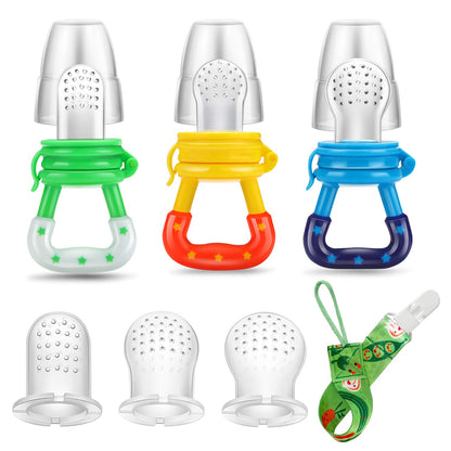 PandaEar Fresh Fruit Food Feeder Pacifier (3 Pack) |Food Grade Soft Safe BPA-Free Silicone Pouches