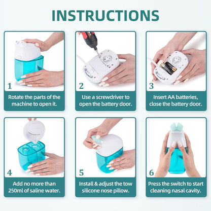 Nasal Irrigation System, Nasal Rinse Machine, Sinus Rinse Machine, Sinus Cleaner Machine with Water Tank & Waste Collection Tank - Nose Cleaner for Sinus,SinusAdult,Allergy Relief - Blue