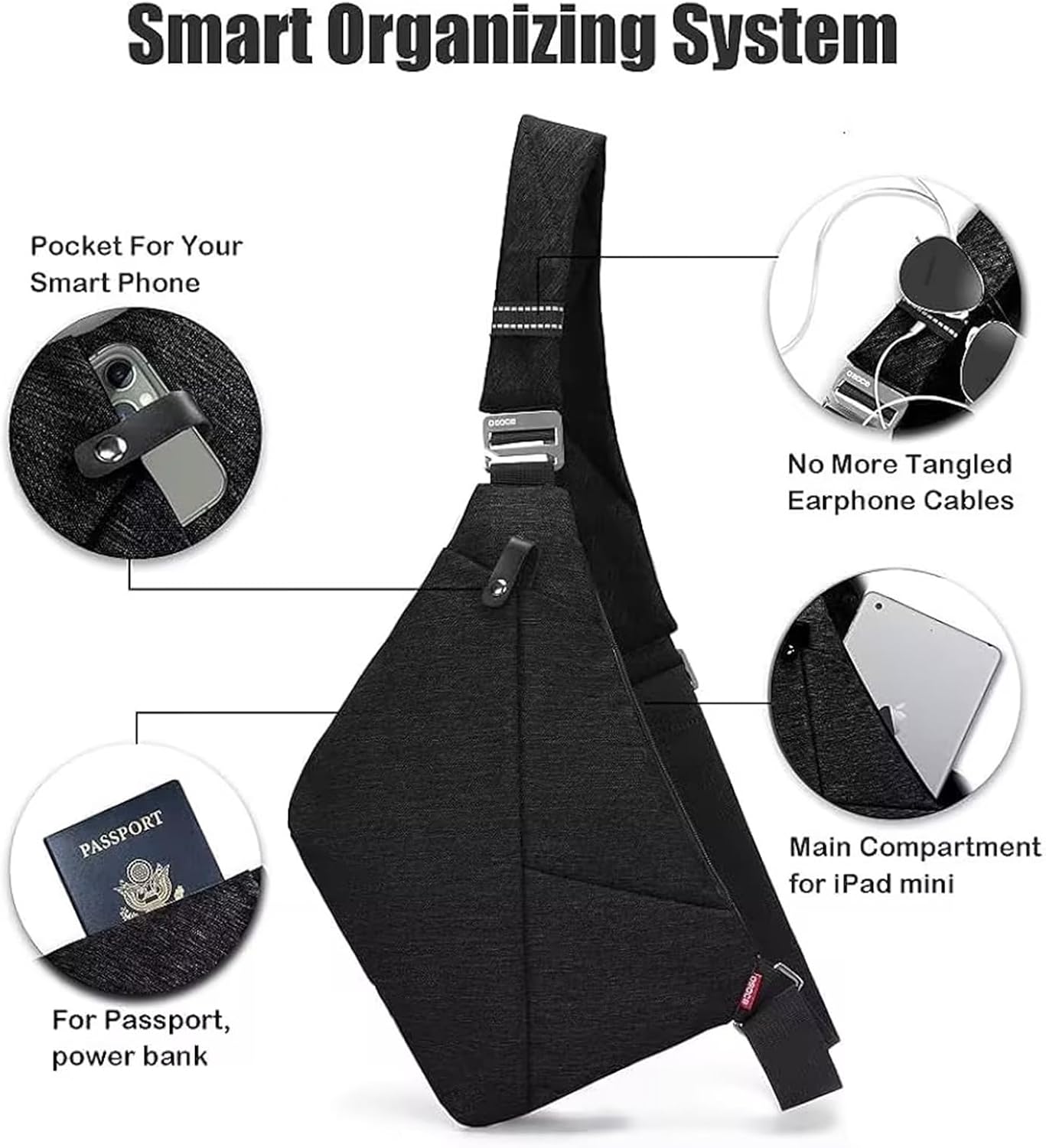 Wasserdichter Anti-Diebstahl Schulter Rucksack Sling Brust Crossbody Bag Abdeckpack Rucksack Fahrrad Sport (B13-007 Schwarz-linke Hand)