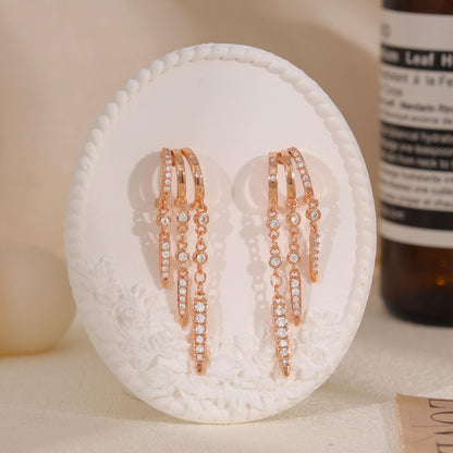Dangle Earrings for Women,14k Gold Plated Triple Huggie Stud Earrings Cute Statement Chain Earring Dainty Drop Earrings for Women Trendy Gold Plated Jewelry
