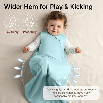 Supersoft Rayon Made from Bamboo Sleep Sack 3-6 Months Newborn Sleep Sack 0-3 Months 1.0 Tog Baby Wearable Blanket with 2-Way Zipper Unisex Sleeping Bag for Babies (2 Pack) Green & Blue