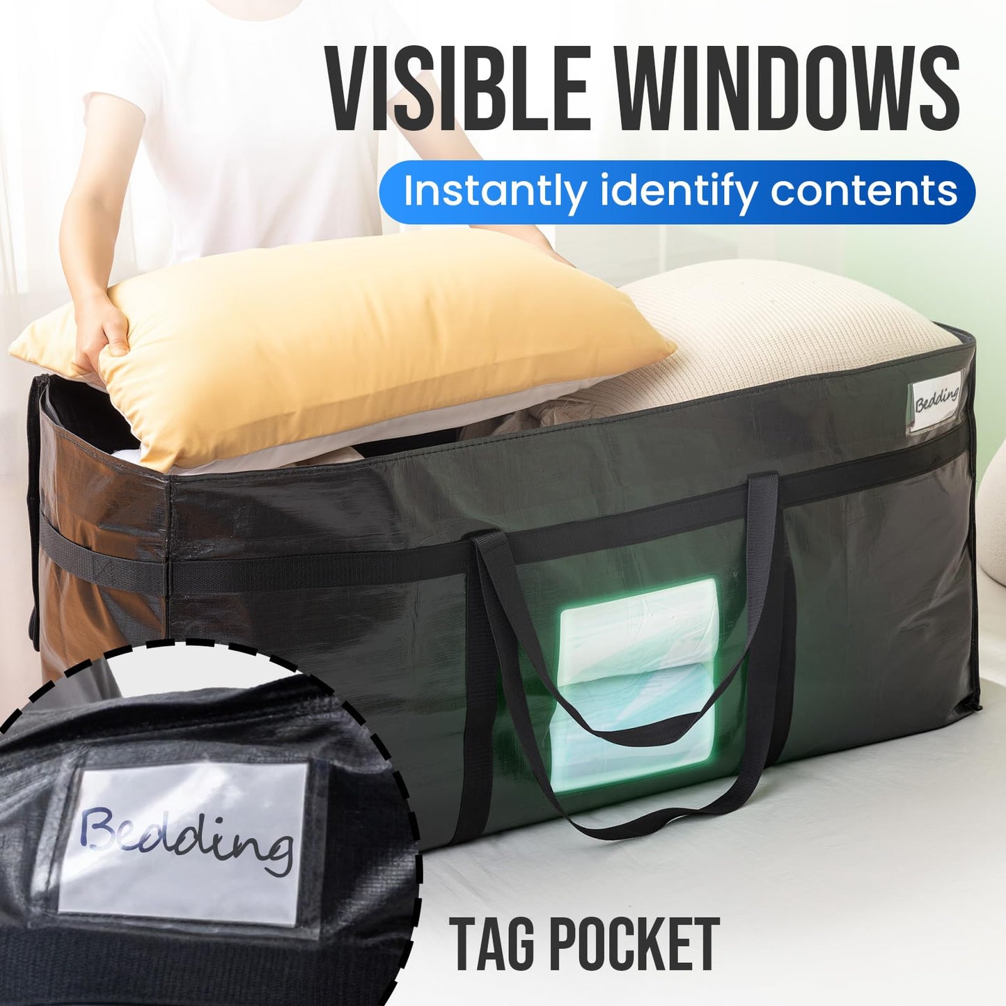 TAILI 69 Gallon Extra Large Storage Bags, XXL Blue Heavy Duty Moving Bags For Storage with Visible Window, Wrap Around Handles, Totes for Space Saving, Alternative to Moving Boxes (2 Pack)