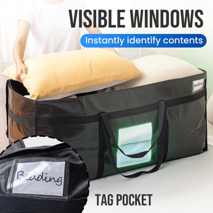 TAILI 69 Gallon Extra Large Storage Bags, XXL Blue Heavy Duty Moving Bags For Storage with Visible Window, Wrap Around Handles, Totes for Space Saving, Alternative to Moving Boxes (2 Pack)