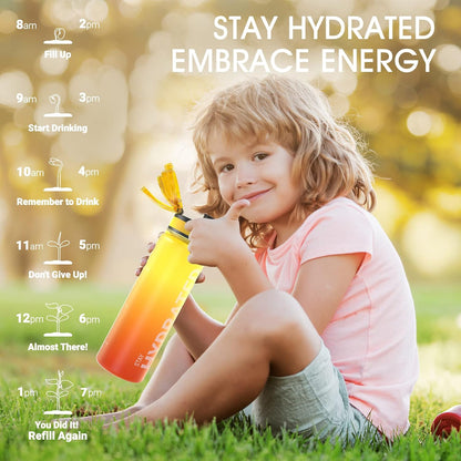 Sahara Sailor Trinkflasche, 950ml Motivations-Sportflasche mit Zeitmarkierung – Trinkzeiten – Tritan, BPA-frei, weite Öffnung auslaufsicher, Fast-Flow-Technologie mit Reinigungsbürste (1 Flasche)