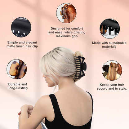 Kitsch Mittelgroße Haarspangen für Damen, starker Halt, Haarclips aus recyceltem Kunststoff für dickes Haar | Ideal für Hochsteckfrisuren, halb offene Frisuren | Ideale Geschenke für Frauen – 2 Stück, Schwarz und Schildpatt