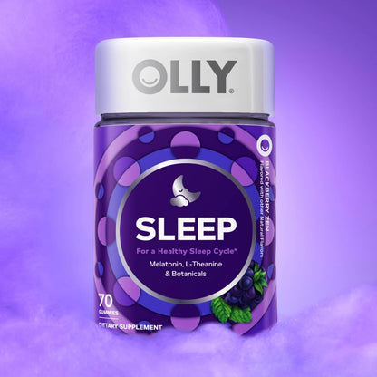 OLLY Sleep Gummy, 3 mg Melatonin, L-Theanine, Chamomile, Lemon Balm, Sleep Aid, BlackBerry - 70 Count (Pack of 12)