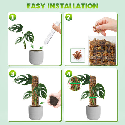 EOX 4 Pcs 24 Inch Plastic Moss Pole for Monstera, Large D Shaped Poles for Climbing Plants Work with Sphagnum Moss, 90 Inch Plant Stake Set of 4, Garden Ties