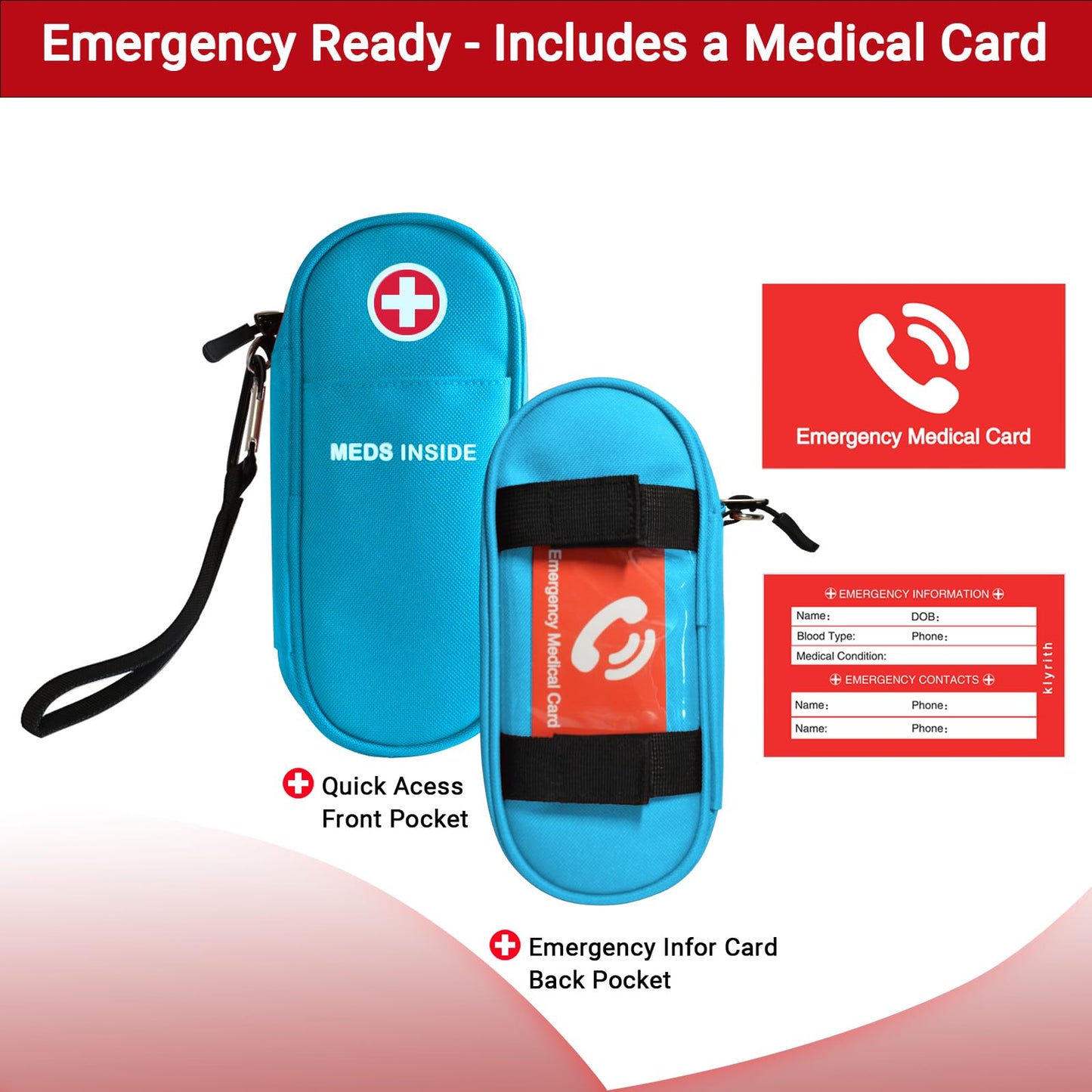 EpiPen Carry Case Insulated, Travel Medical Bag with YKK Zipper, Hold 2 Epi Pens or Auvi-Q, Anti-Histamine, Asthma Inhaler, Allergy Medicines, Emergency Medication Organizer Pouch, Red