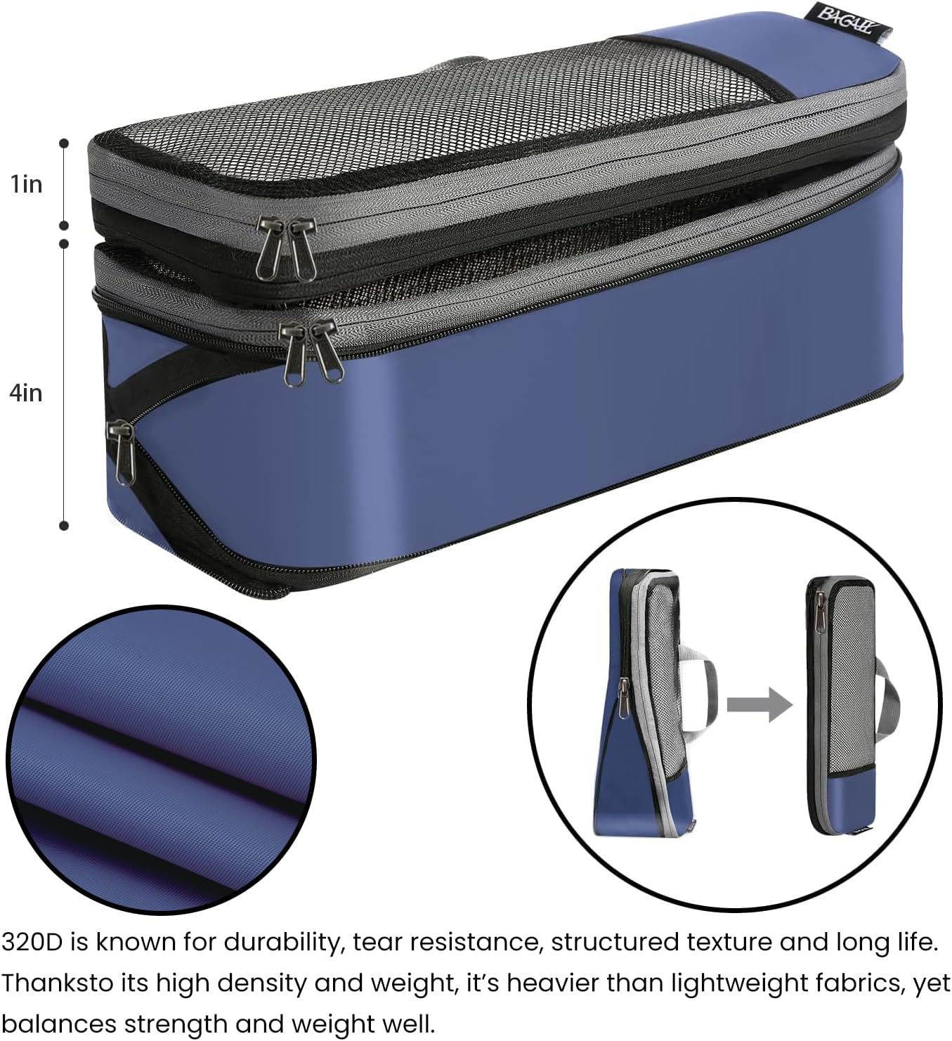 BAGAIL 4er-Set Kompressions-Packwürfel Reise-erweiterbare Packorganizer (Schwarz, 4er-Set)