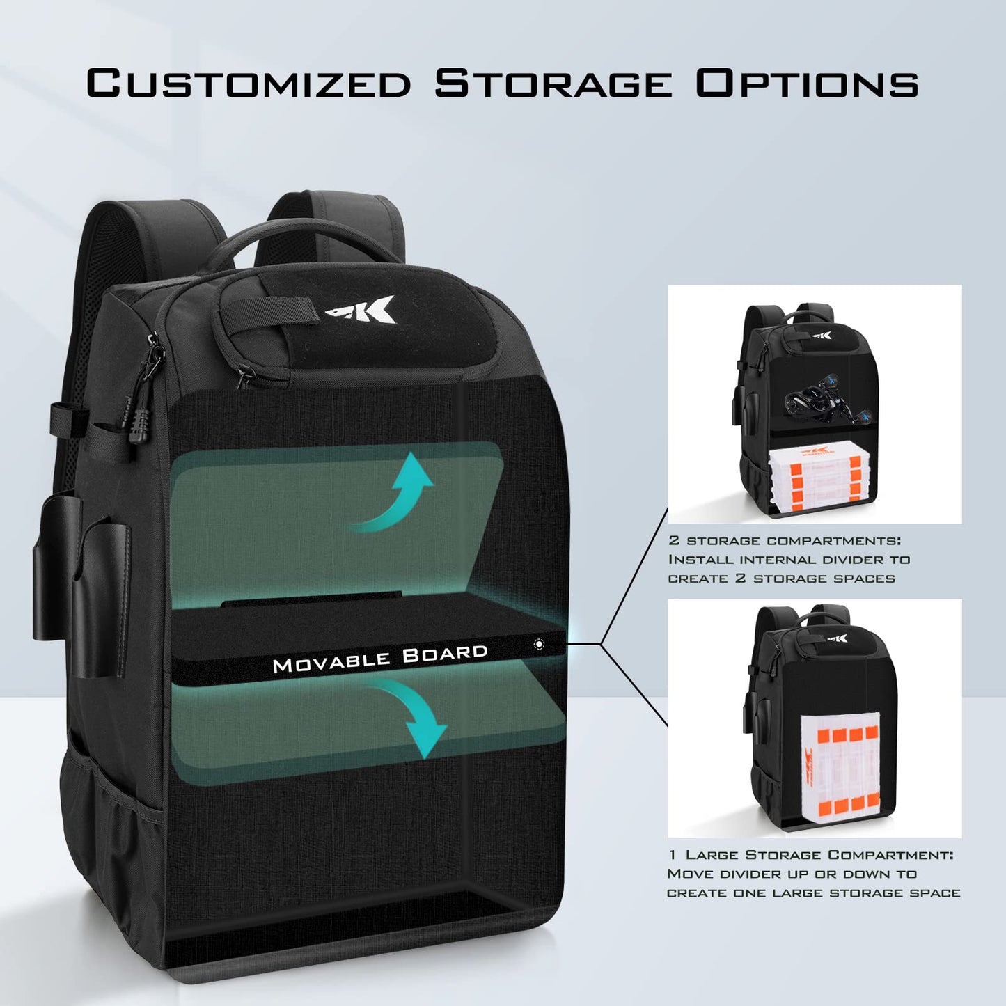 KastKing KarryAll Fishing Tackle Backpack with Rod Holder 4 Tackle Boxes,40/26L Tackle Bag Storage Fishing Gear and Equipment