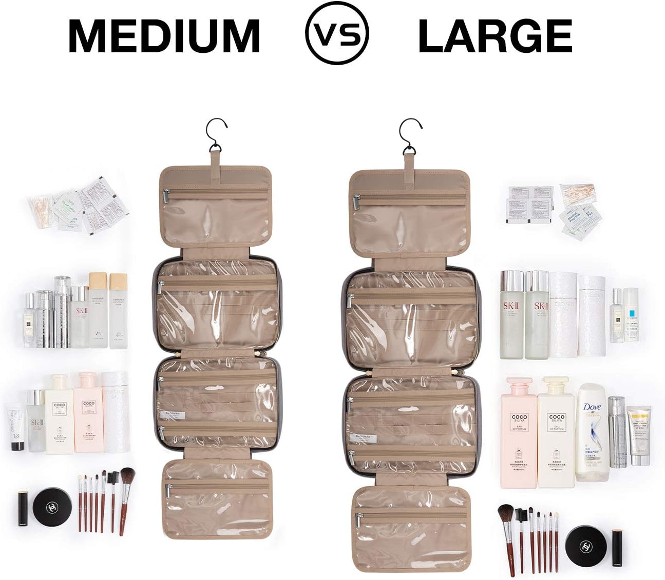 BAGSMART Kulturbeutel Reise-Organizer mit Aufhängehaken, wasserdichte Make-up-Kosmetiktasche für Zubehör, Shampoo, Standardbehälter, Toilettenartikel
