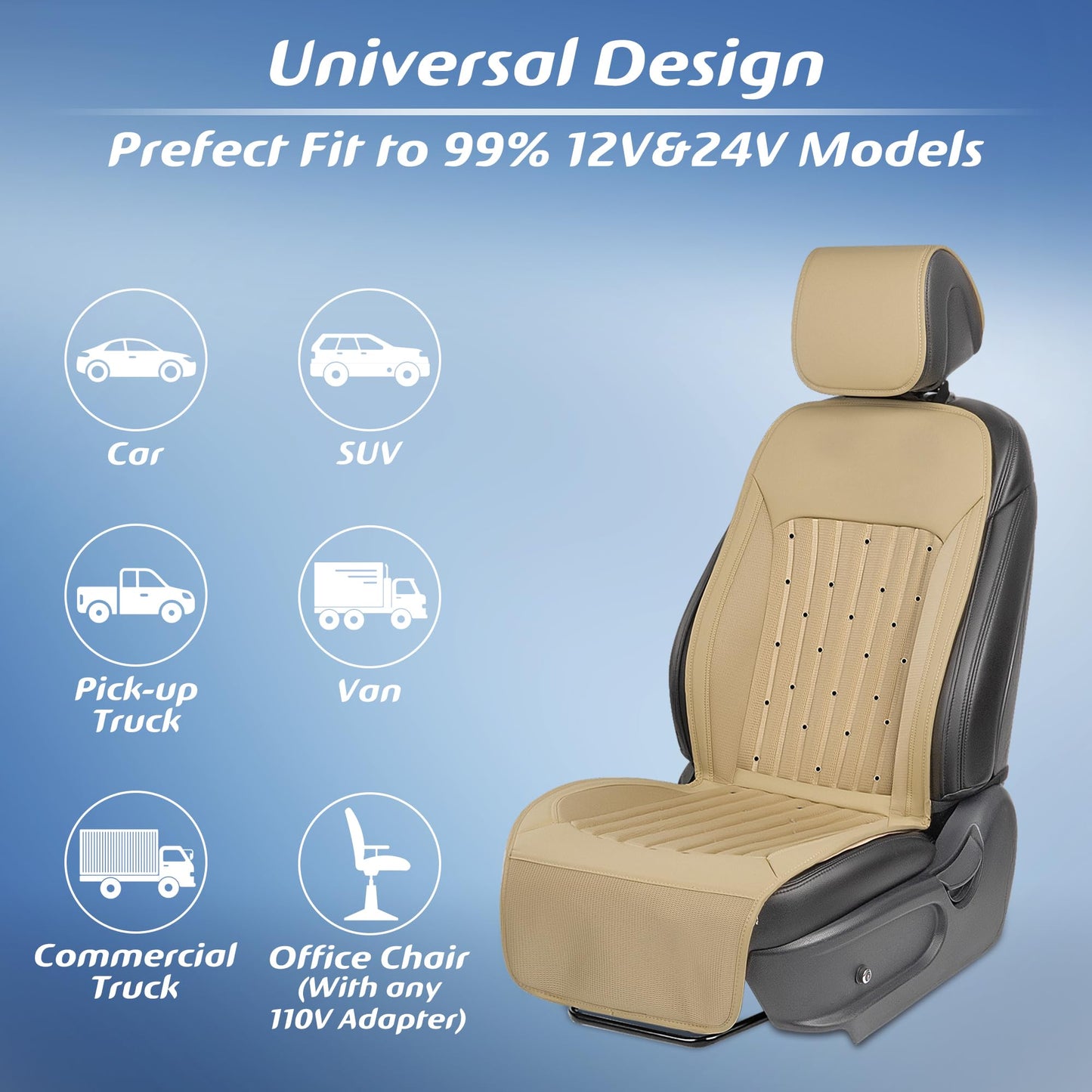 Paffenery 2026 Upgraded Cooling Car Seat Cover Front Seat, 12V-24V Ventilated Cooling Car Seat Cushion, Cooled Seat Cover for Car SUV Truck Universal Fit, Classic Black