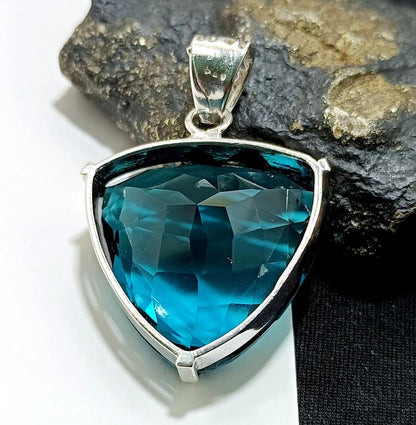 55.50 Ct London Blue Topaz Pendant in 925 Sterling Silver – Trillion Cut Gemstone Necklace for Women – Handcrafted Elegant Blue Topaz Jewelry Gift for Anniversary, Birthday & Special Occasions