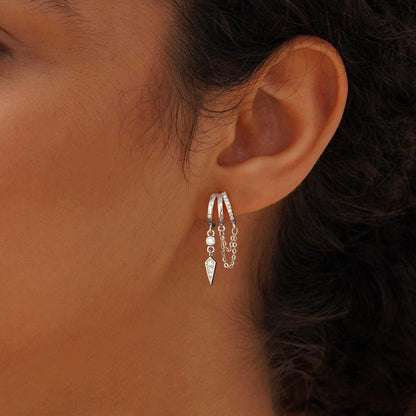 Dangle Earrings for Women,14k Gold Plated Triple Huggie Stud Earrings Cute Statement Chain Earring Dainty Drop Earrings for Women Trendy Gold Plated Jewelry