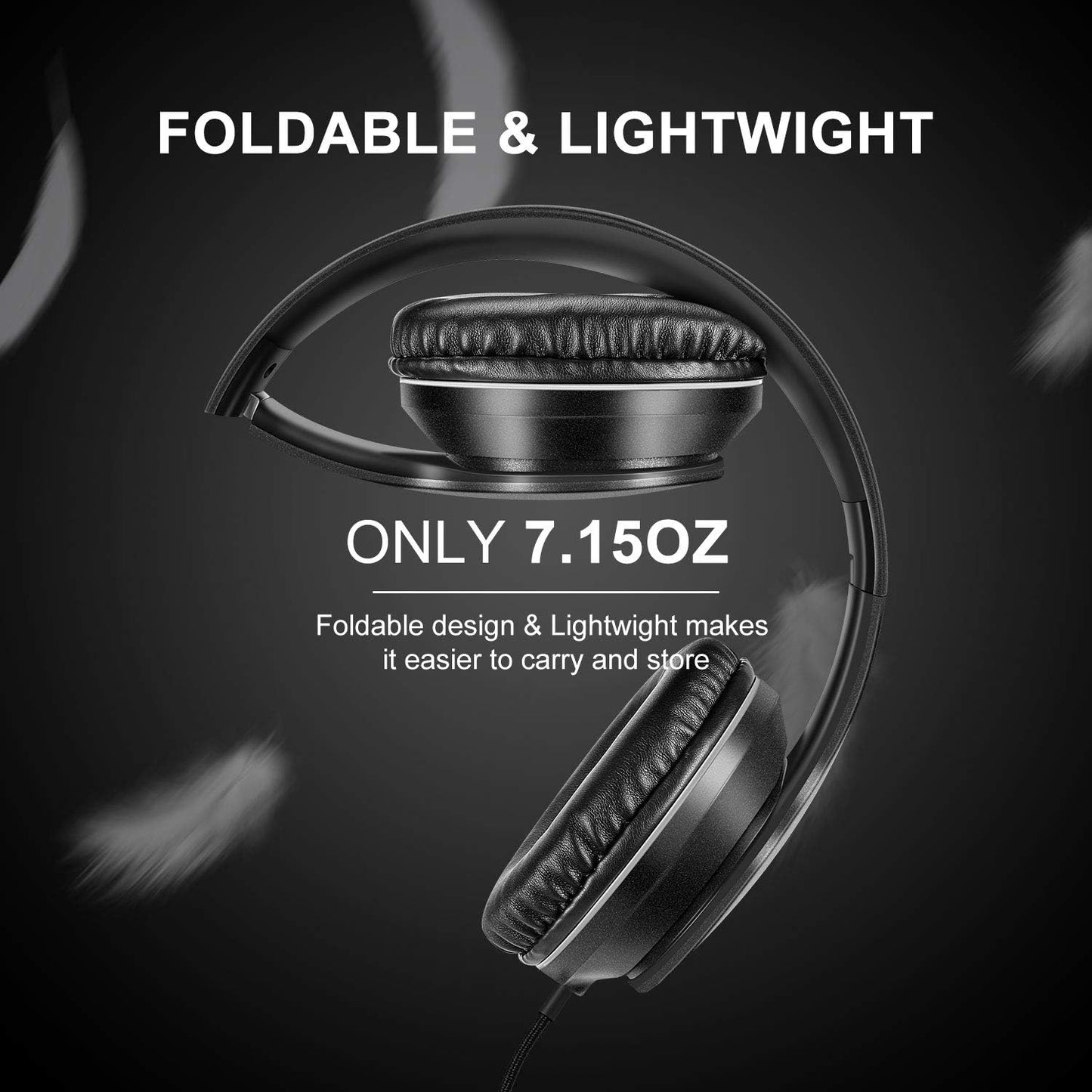 LORELEI X6 Over-Ear Kabelgebundene Stereo-Bass-Kopfhörer mit Mikrofon, Leicht, Faltbar & Portabel mit 1,45M Kabel ohne Verheddern für Smartphone, Tablet, MP3/4, Space Black