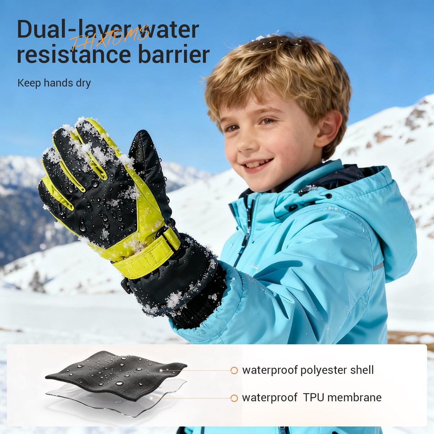 ThxToms Kinder Winterhandschuhe Wasserdichte Ski-Snowboardhandschuhe für Outdoor-Sportarten, Jungen und Mädchen Kaltwetter-Fahrradhandschuhe