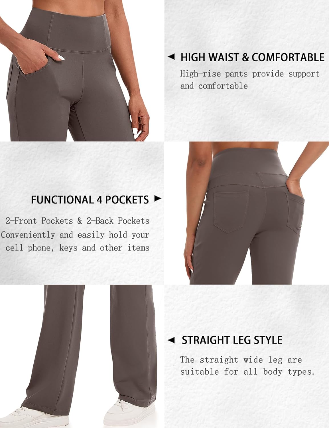 VOOVEEYA Yogahosen für Damen mit Taschen, gerade geschnittene Hose mit weitem Bein, hochtaillierte Business-Hose, petite/regulär//lang