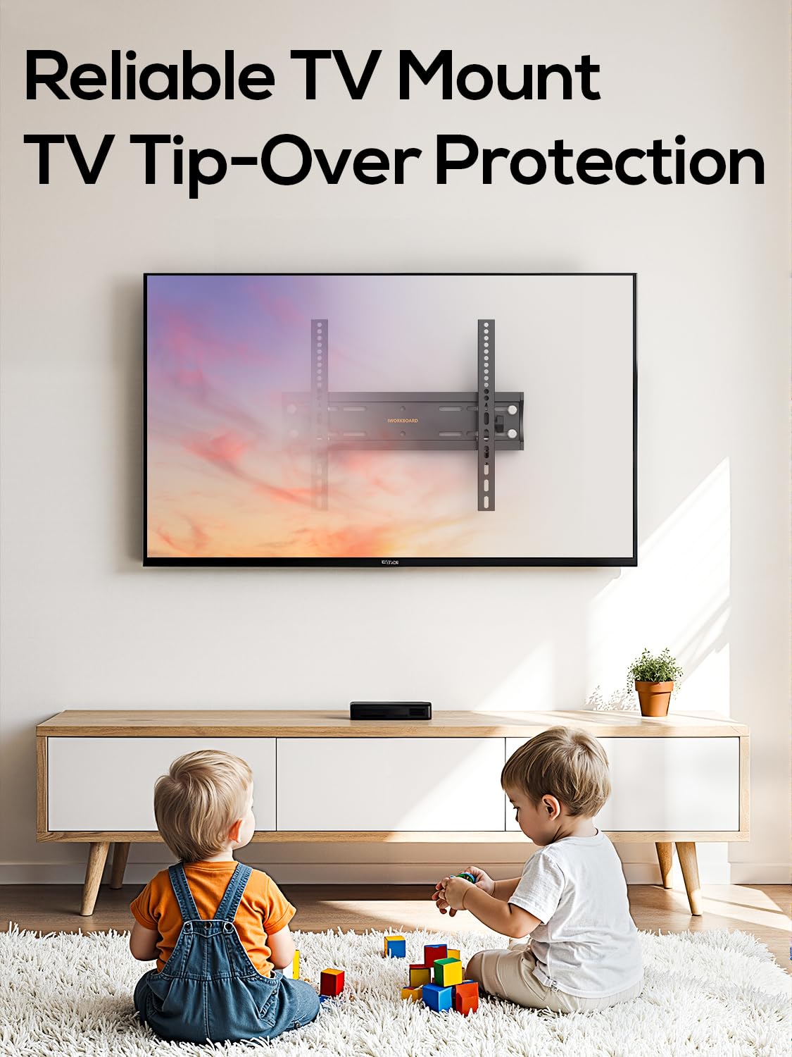IWORKBOARD 55 65 75 85 inch Tilting TV Wall Mount for 32-90 '' TVs, Low Profile TV Mount Bracket, Safe Lock & Quick Release, Max VESA 600x400mm, 24 inch Studs,132 lbs, Fit Most 55+ 75+ 85+ 86 TVs