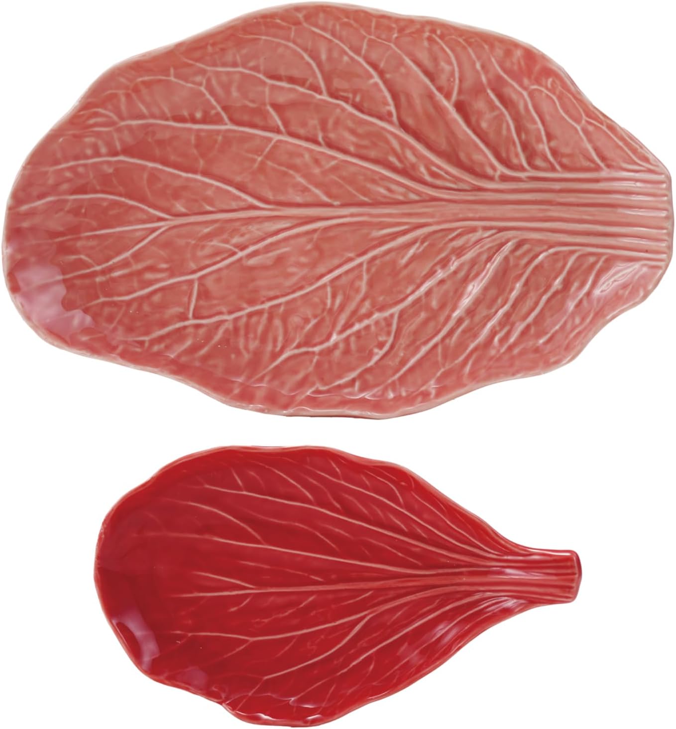 Creative Co-Op 2-Piece Stoneware Cabbage Shaped Plates, Red and Pink