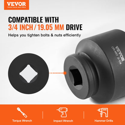VEVOR 91-Piece 1/2" Drive Impact Socket Set, SAE (5/16" to 1-1/4") & Metric (8 to 32 mm), CR-V, Deep & Shallow, 6 Point, Ratchet Handle, Universal Joint, Adapters, Extension Bars (3, 5, 10 in)