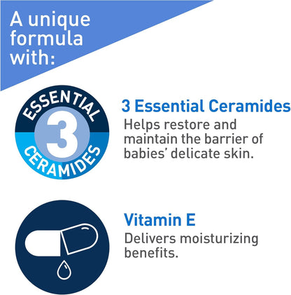 CeraVe BABY Moisturizing Lotion, Gentle Skin Care for Face & Body with Ceramides, Hyaluronic Acid, Niacinamide & Vitamin E. Fragrance-Free, Paraben-Free, Dye-free. Sensitive skin, non-greasy, 473ML