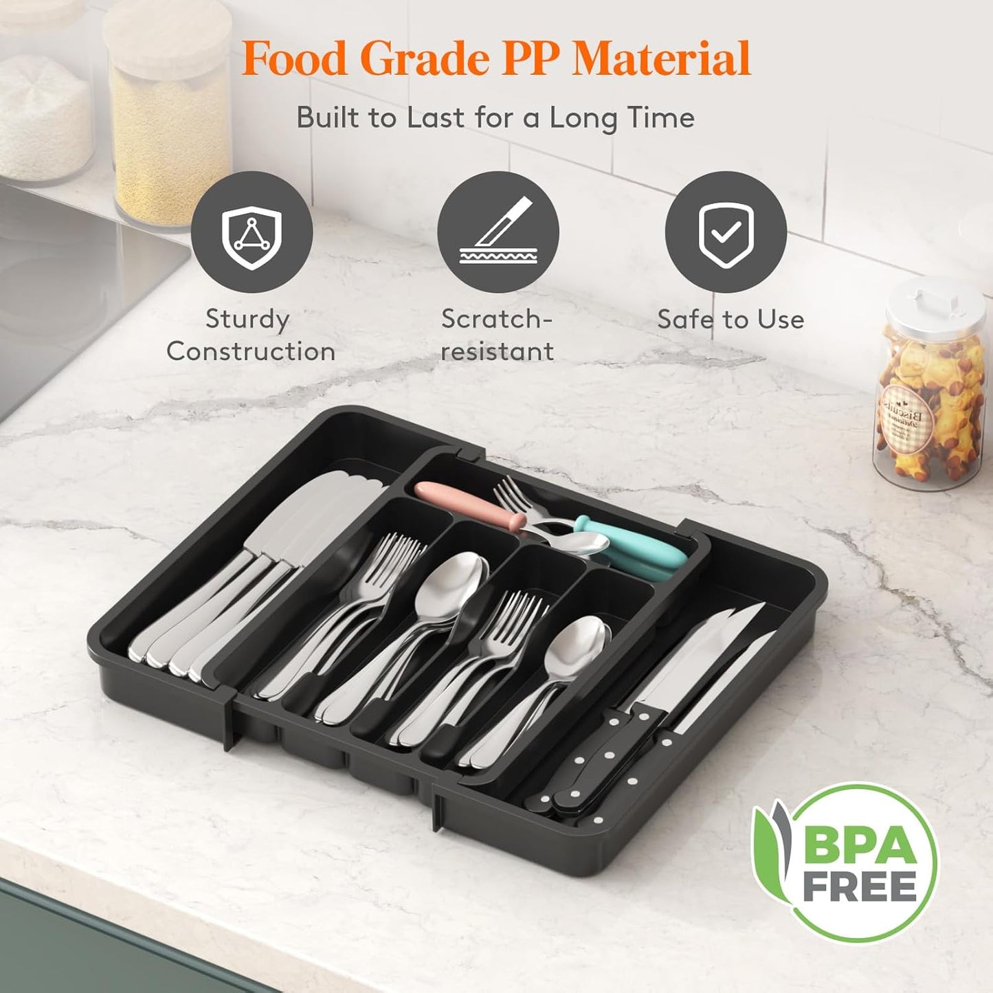 Lifewit Besteck Organizer, erweiterbarer Utensilien Organizer für die Küche, Utensilienhalter, verstellbarer Besteckkasten Schubladen Organizer für Löffel, Messer, Küchen Organizer und Aufbewahrung, Schwarz