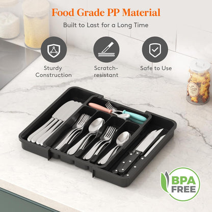 Lifewit Besteck Organizer, erweiterbarer Utensilien Organizer für die Küche, Utensilienhalter, verstellbarer Besteckkasten Schubladen Organizer für Löffel, Messer, Küchen Organizer und Aufbewahrung, Schwarz